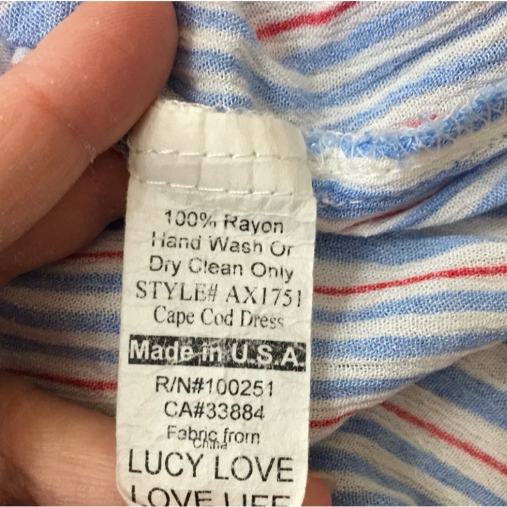 Lucy Love Blue White Stripe Off Shoulder Balloon Sleeve Blouse Tunic Size Large - Picture 13 of 16